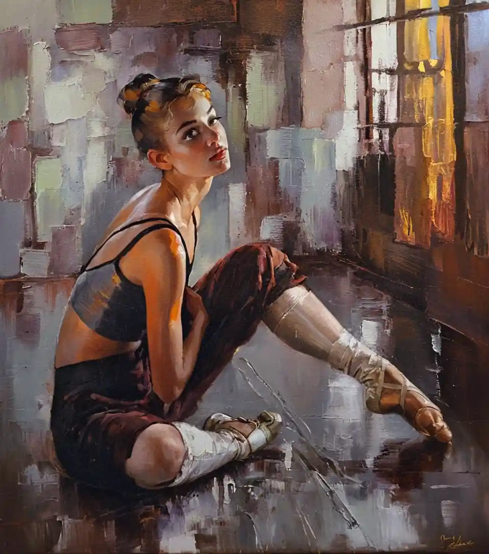 Zeitgenössisches impressionistisches Gemälde einer ruhenden Ballerina