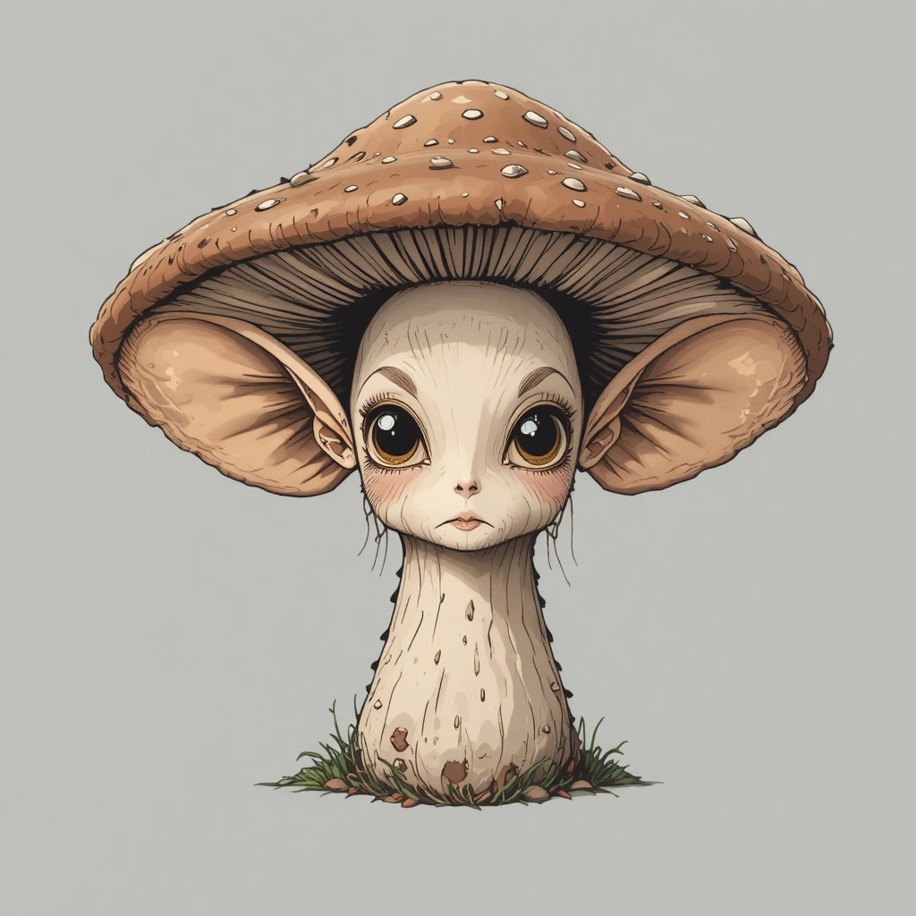Anthropomorphic Mushroom With Human Ears In Vector Illustration