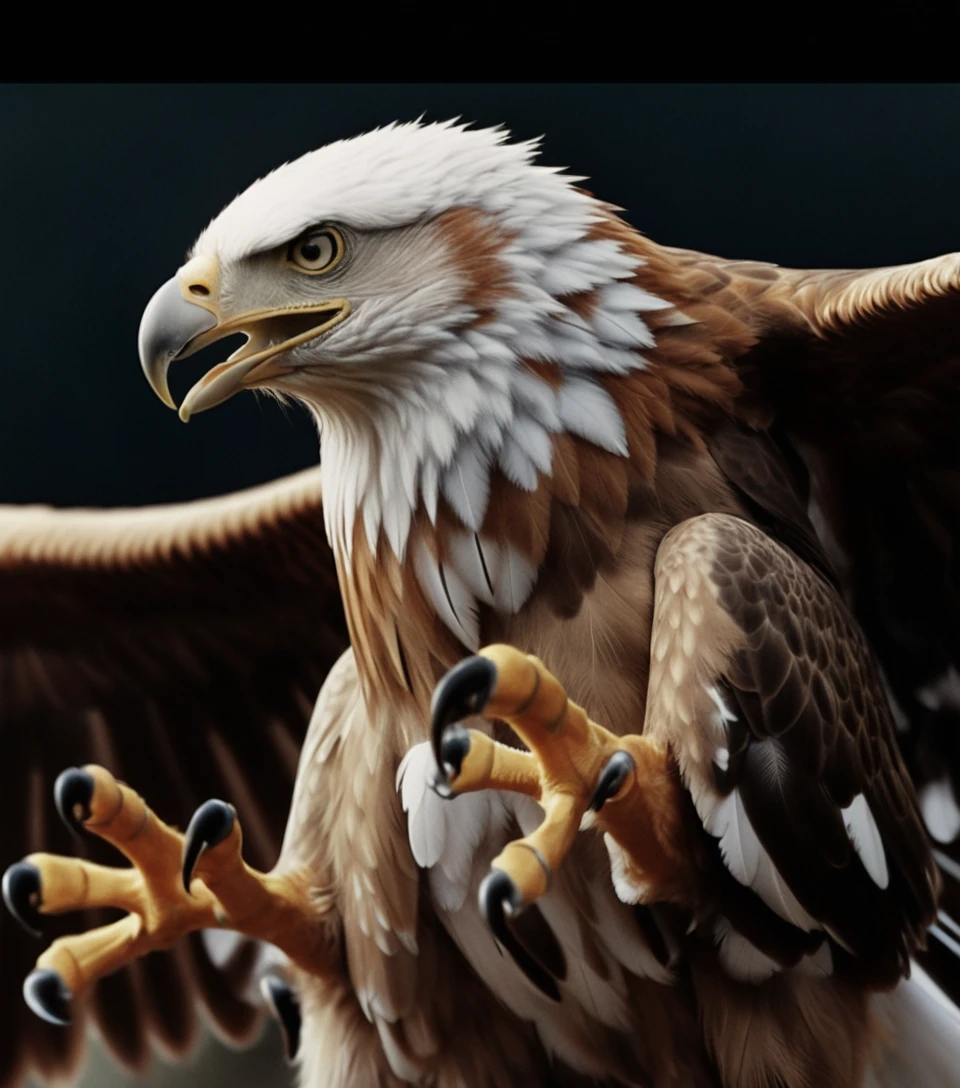 Bald eagle in midair attack with wings fully spread