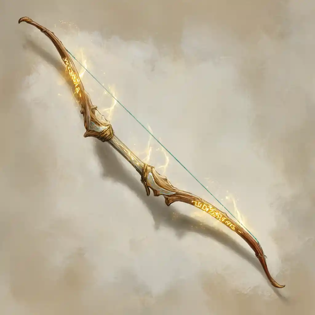 發光符文附魔長弓置於羊皮紙背景
