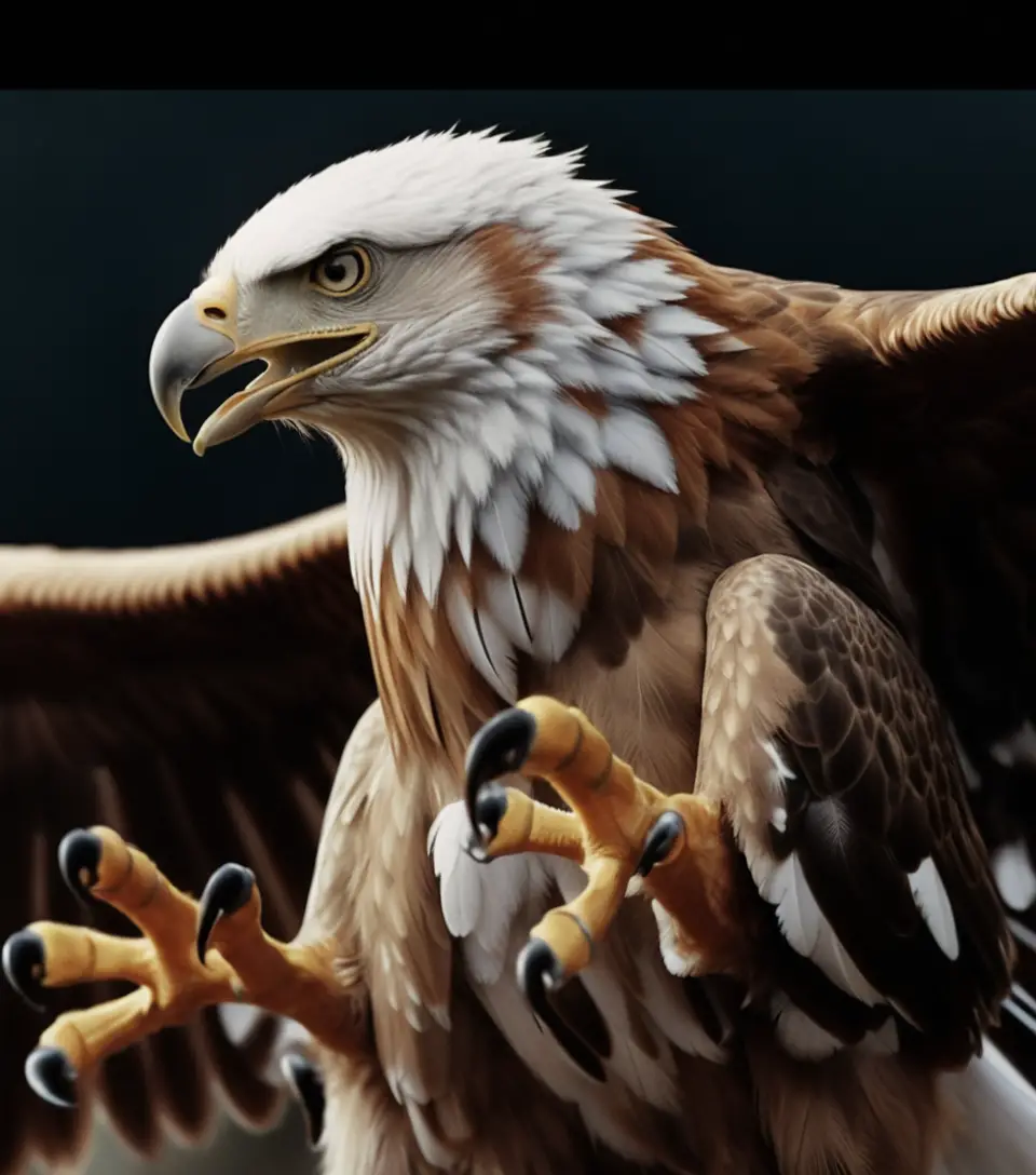 Bald eagle in midair attack with wings fully spread
