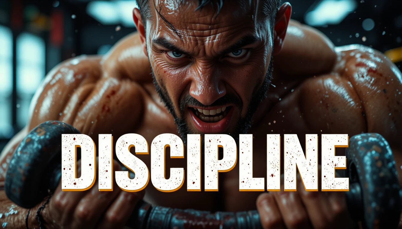 Sweaty athlete gripping weights in intense gym close up