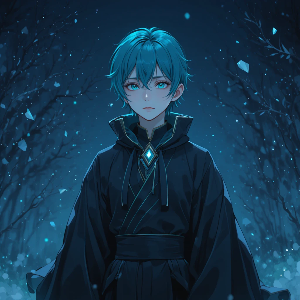 Garçon d’anime mélancolique sous un ciel nocturne silencieux
