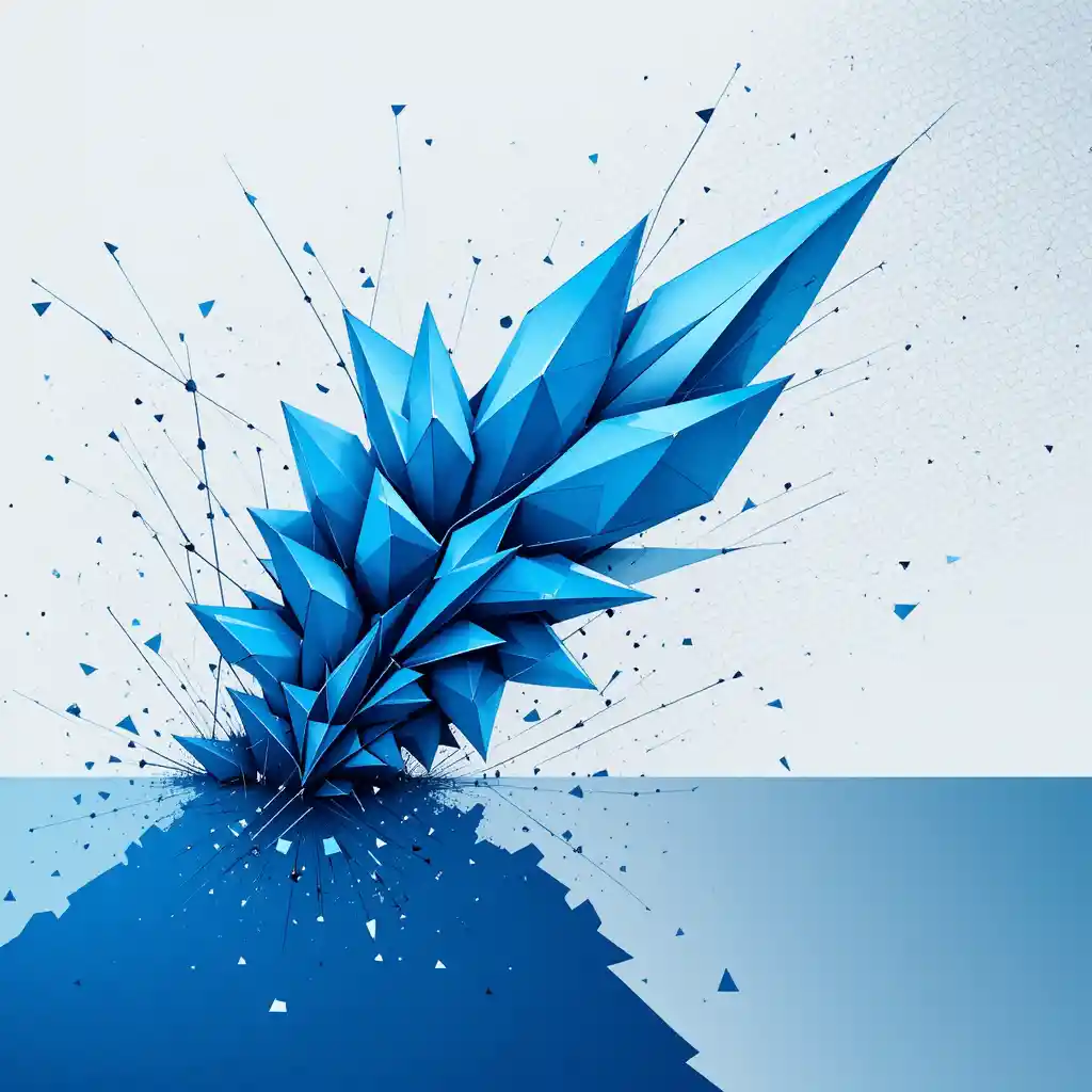 Futuristic blue geometric composition on white abstract background