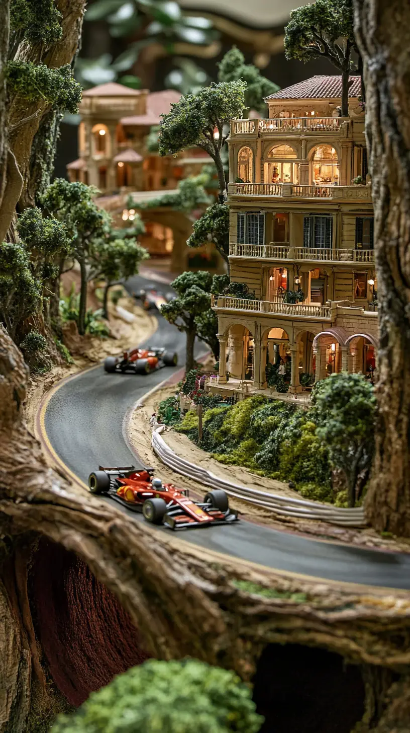 Gara di Formula 1 in miniatura in un lussuoso mondo di alberi