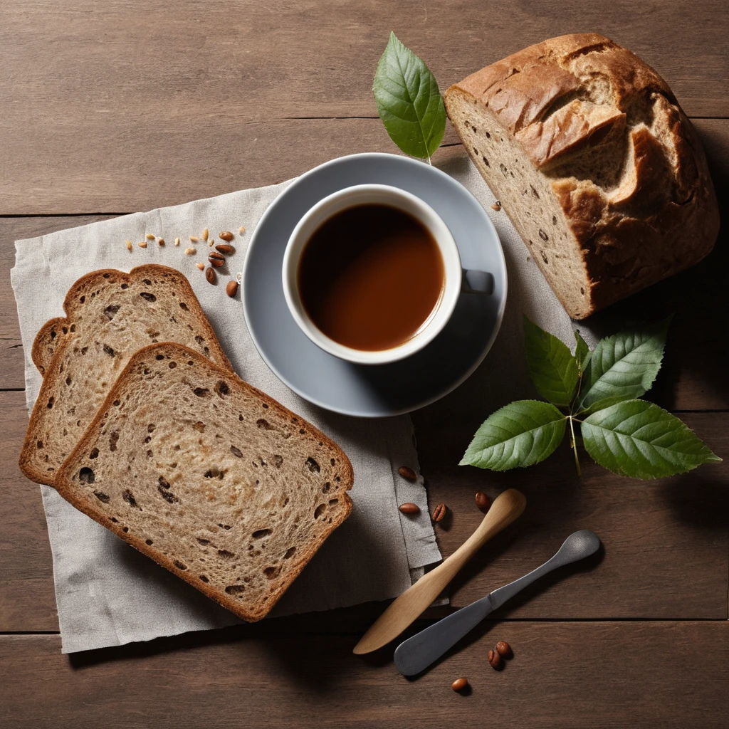 Vista gráfica superior de sanduíche e café sobre superfície texturizada
