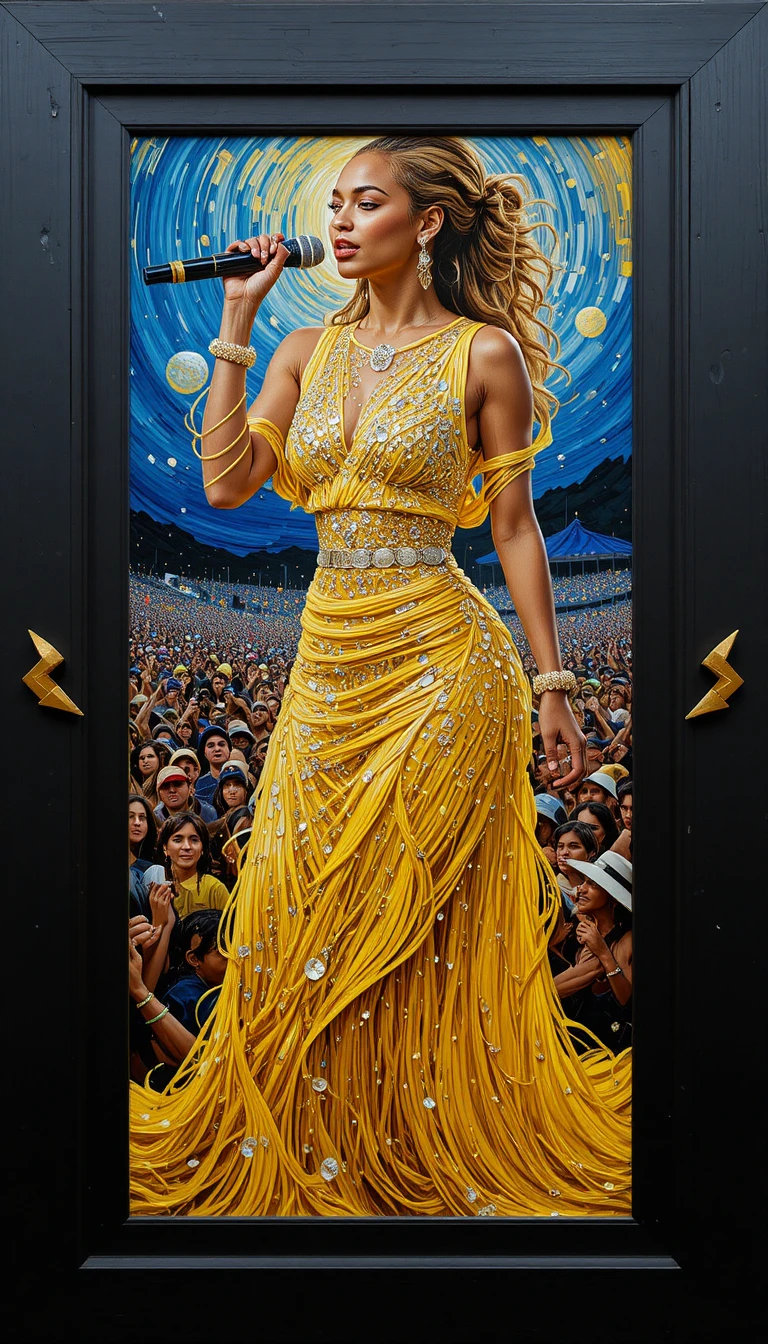 Beyoncé auf einer lebendigen Konzertbühne im Impasto-Malstil