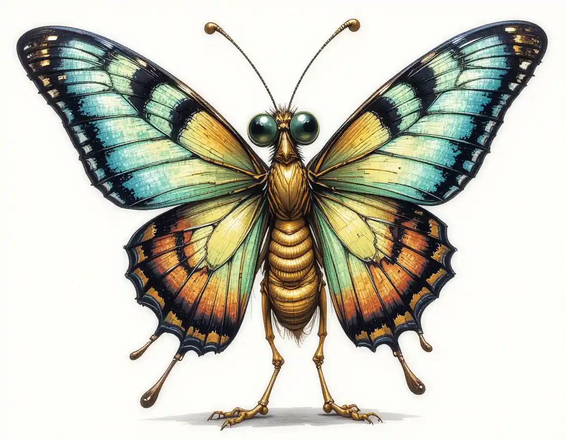 Borboleta rara emergindo da crisálida em fundo branco