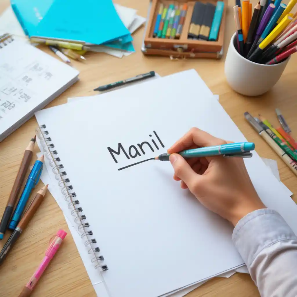 Hand Writing A Main Topic On Paper At Study Desk