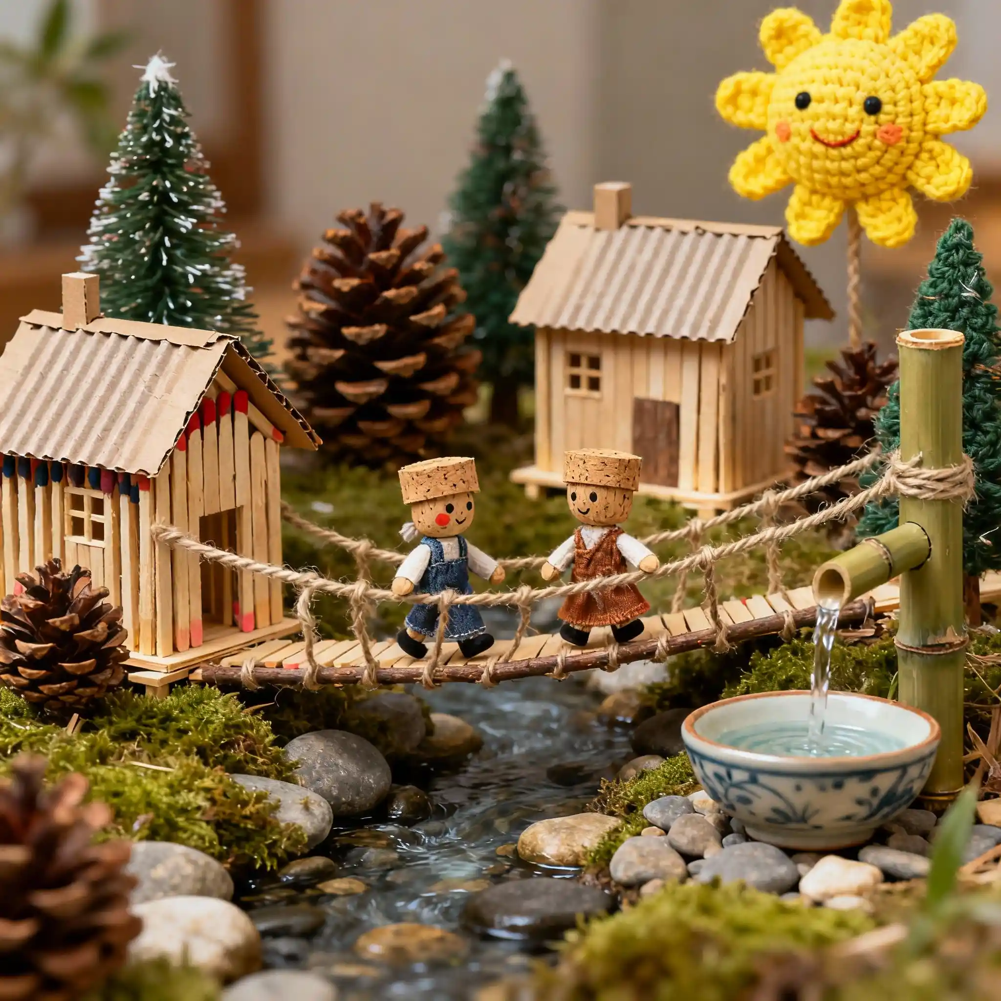 Diorama de Village Miniature Fantaisiste dans une Douce Lumière Intérieure