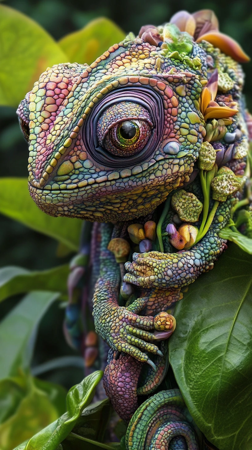 超現實幻象變色龍場景的數位插畫