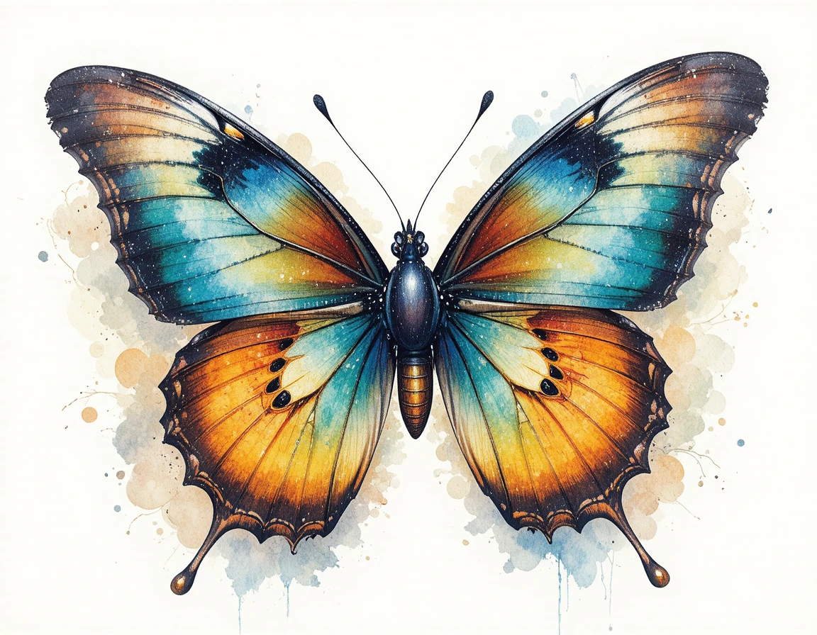 Vector illustration of a chrysalis transforming into rare butterfly
