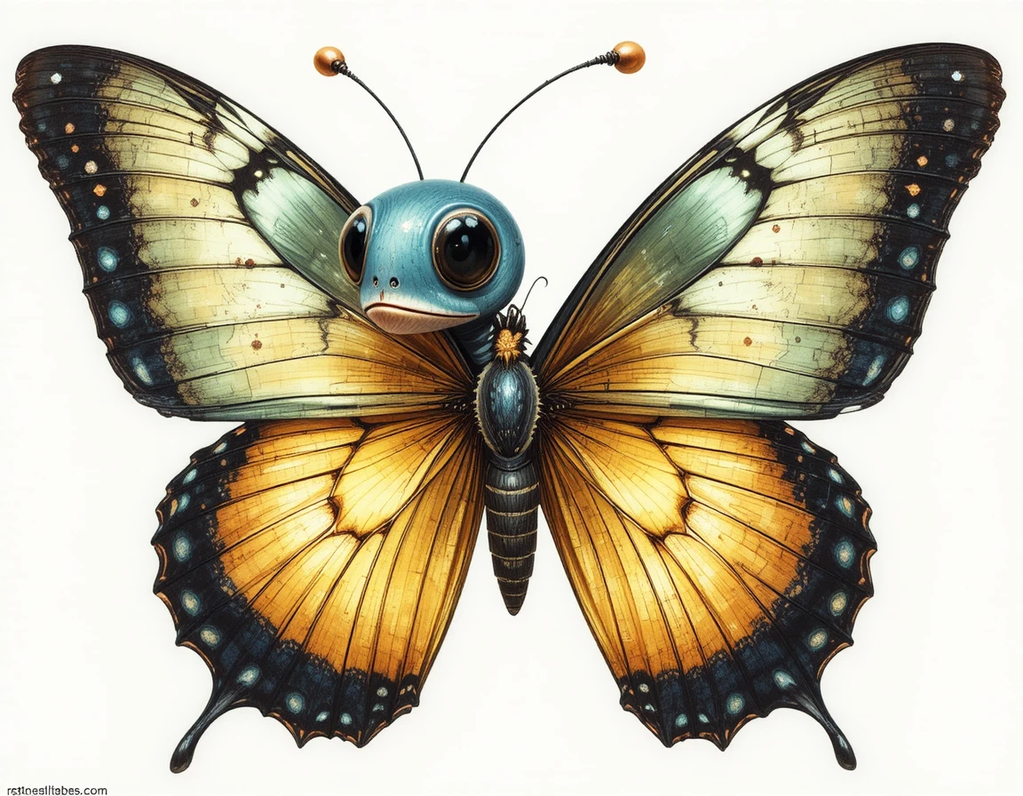 Borboleta rara saindo da crisálida em fundo branco