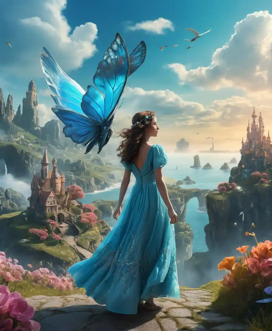 Verspielte Fantasiefiguren in einer lebendigen surrealen Landschaft