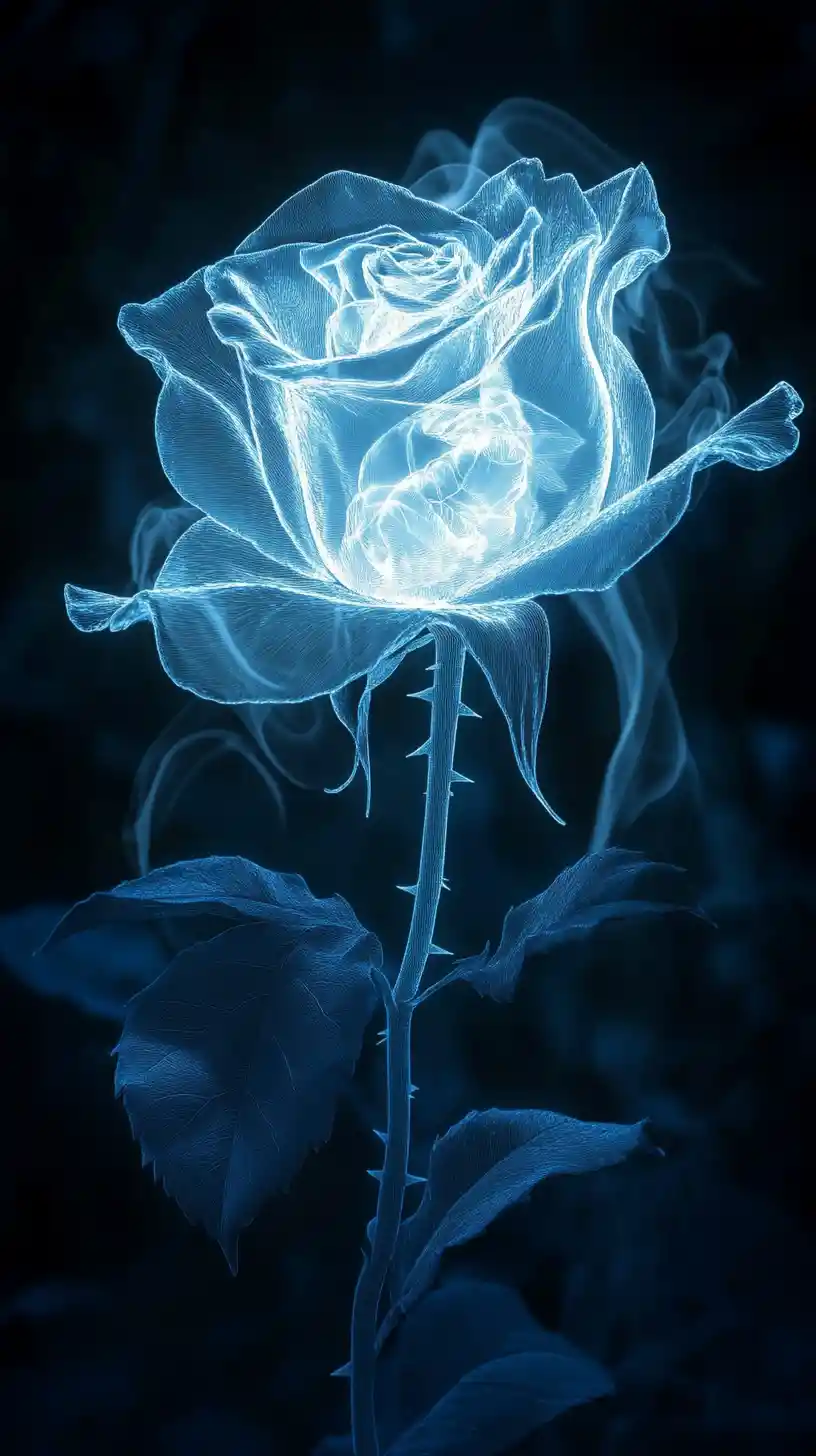Rosa gigante con fanciulla elfica dipinta su petali luminosi