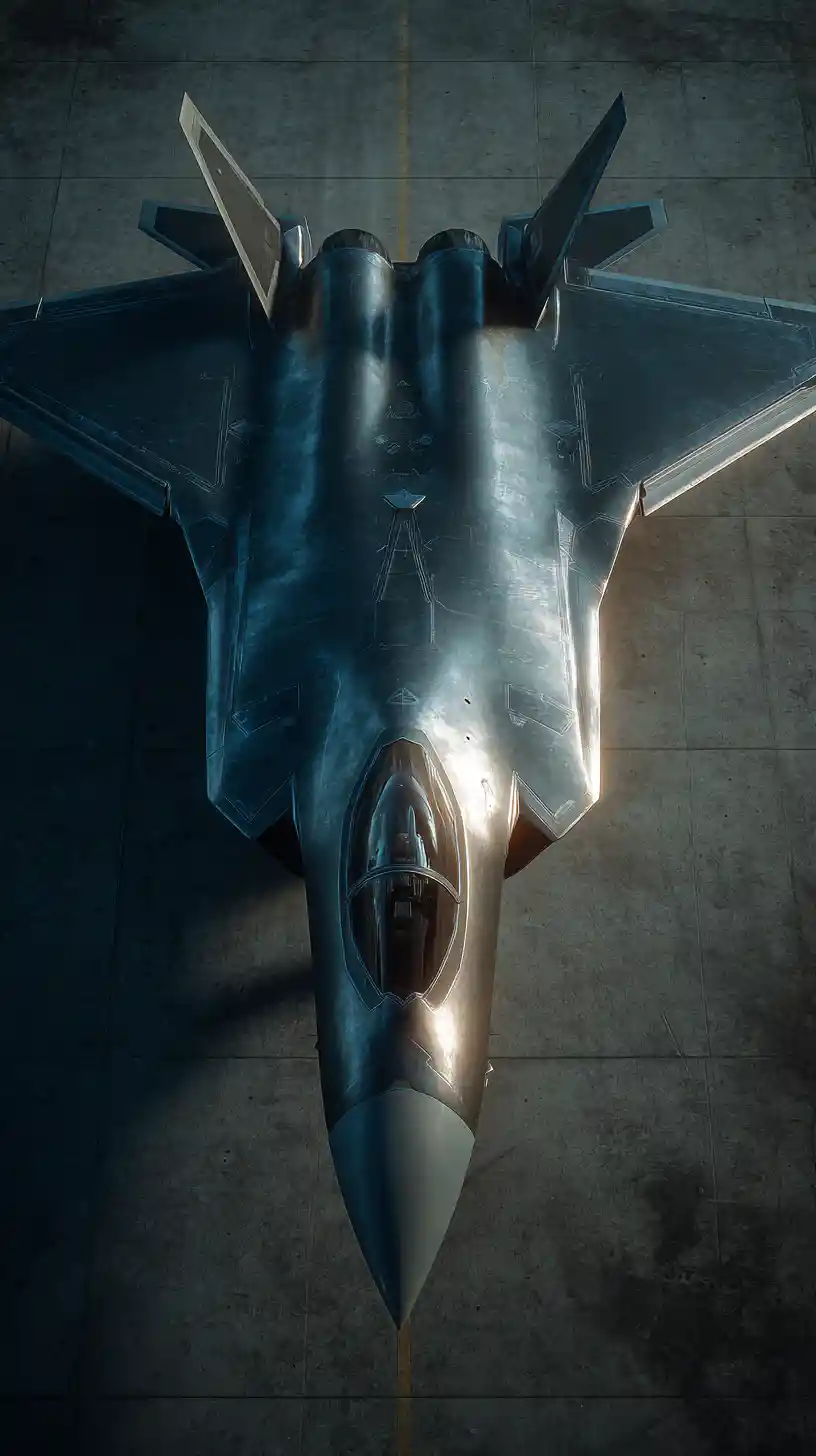 Stealth fighter jet over vast chinese military airbase