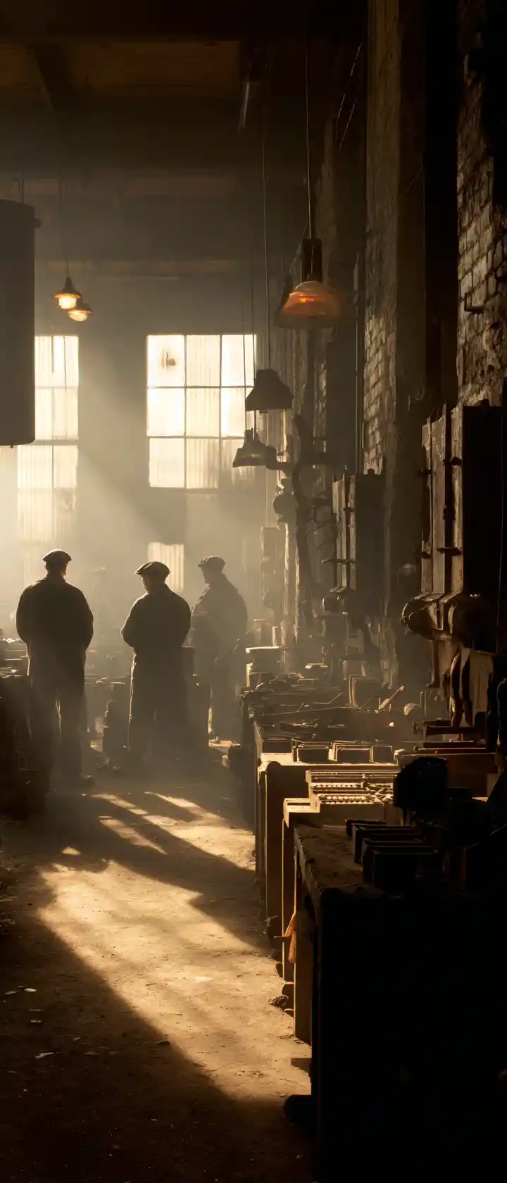 Scène nostalgique d’intérieur d’usine de fonderie de fer du début du XXe siècle