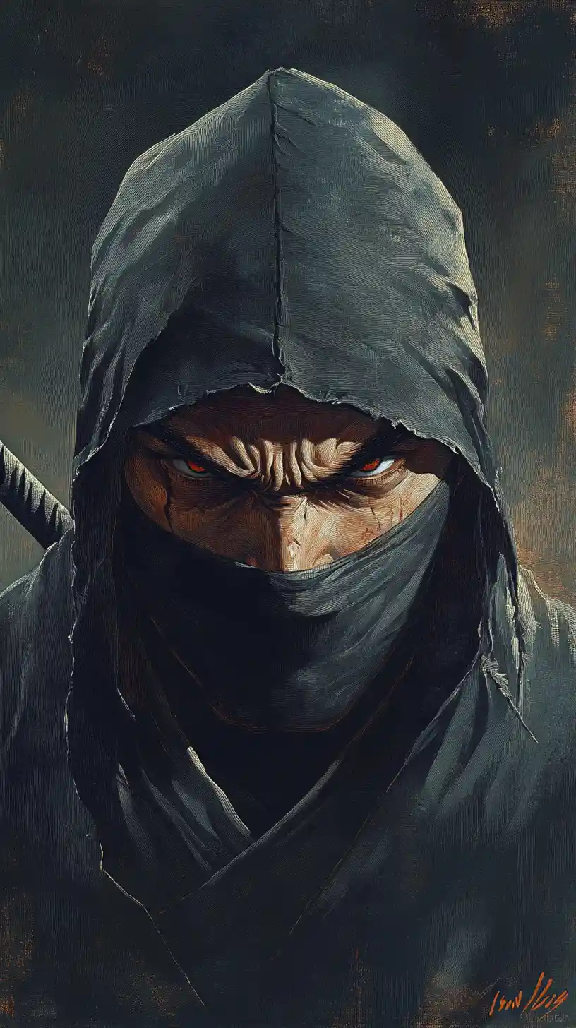 Angry ninja warrior illustration on a dark background