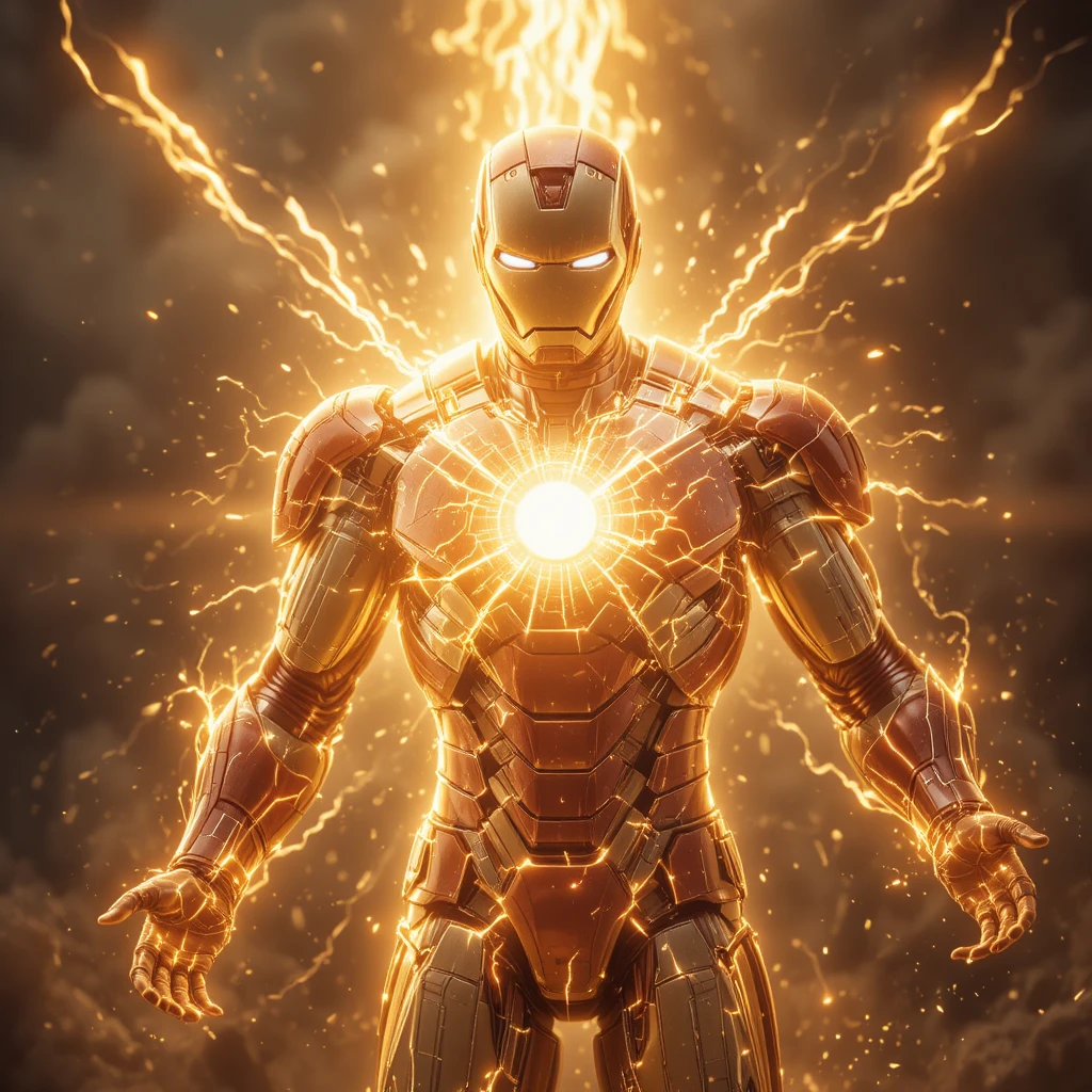 Super-herói banhado em luz dourada divina e bênçãos
