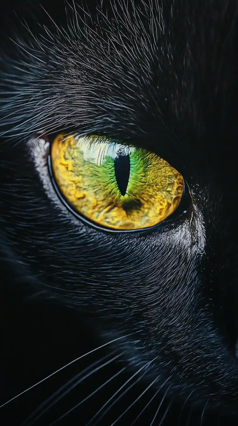 Extreme close up of a cat eye against dark background