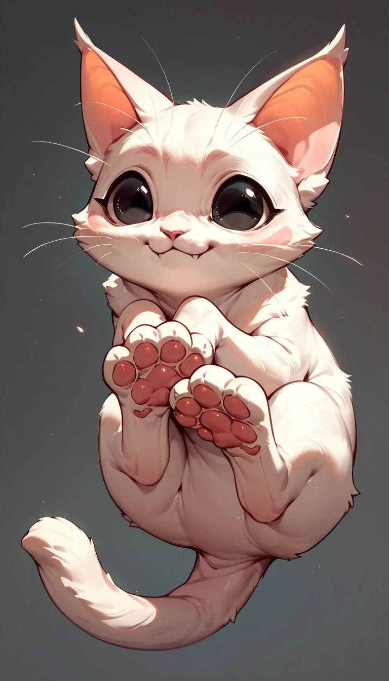 Adorable créature chat blanche aux immenses yeux noirs d’extraterrestre