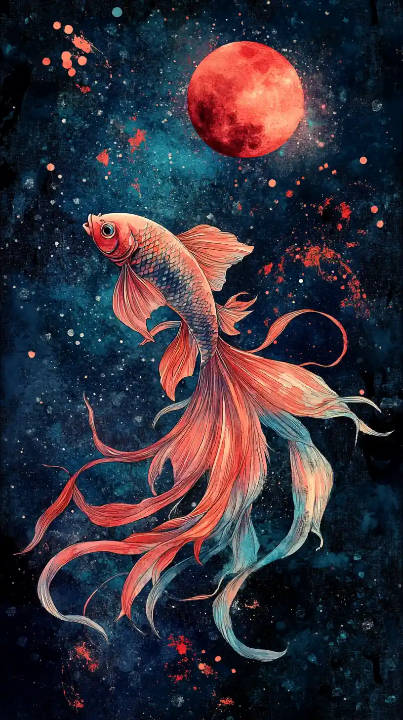 Pesce betta subacqueo surreale con pinne floreali di fuoco