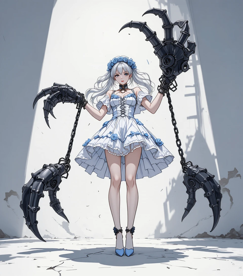 Gothic anime girl with massive demonic claws in chains