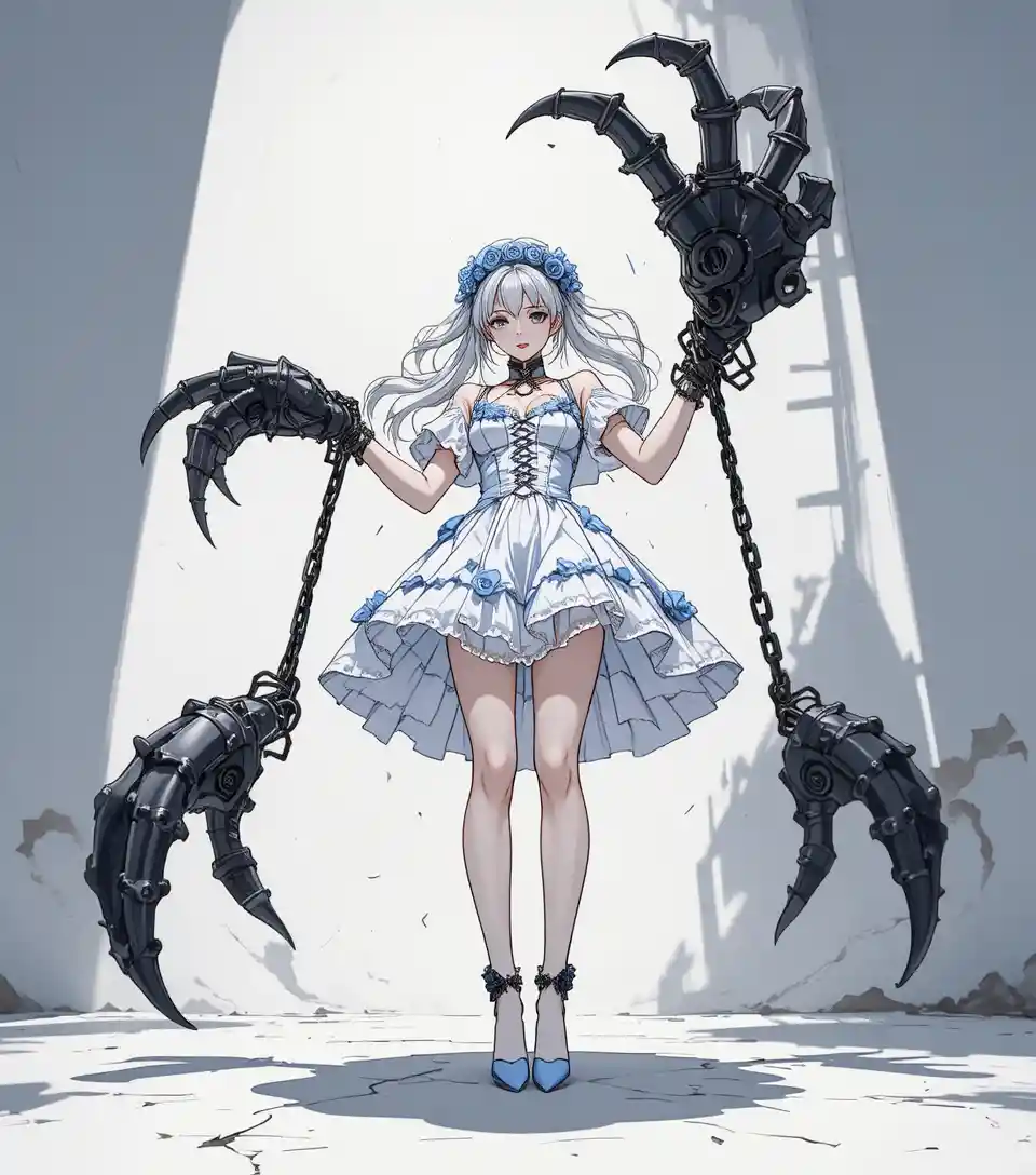 Gothic anime girl with massive demonic claws in chains