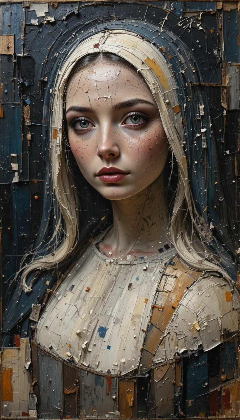 Pintura abstrata em impasto de uma bela freira na tela