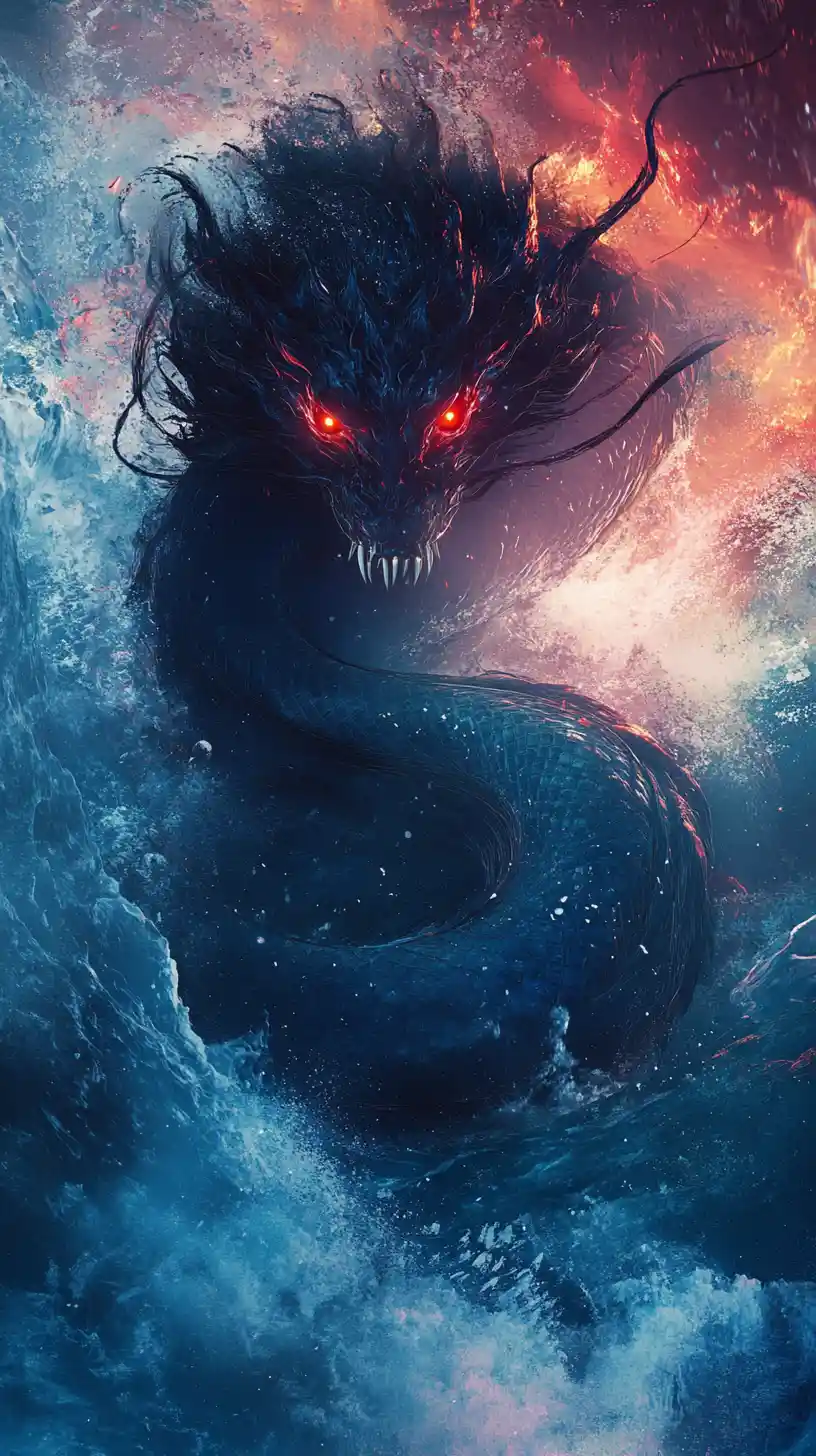 Déesse primordiale de la mer déchaînant le chaos sur les dieux rebelles