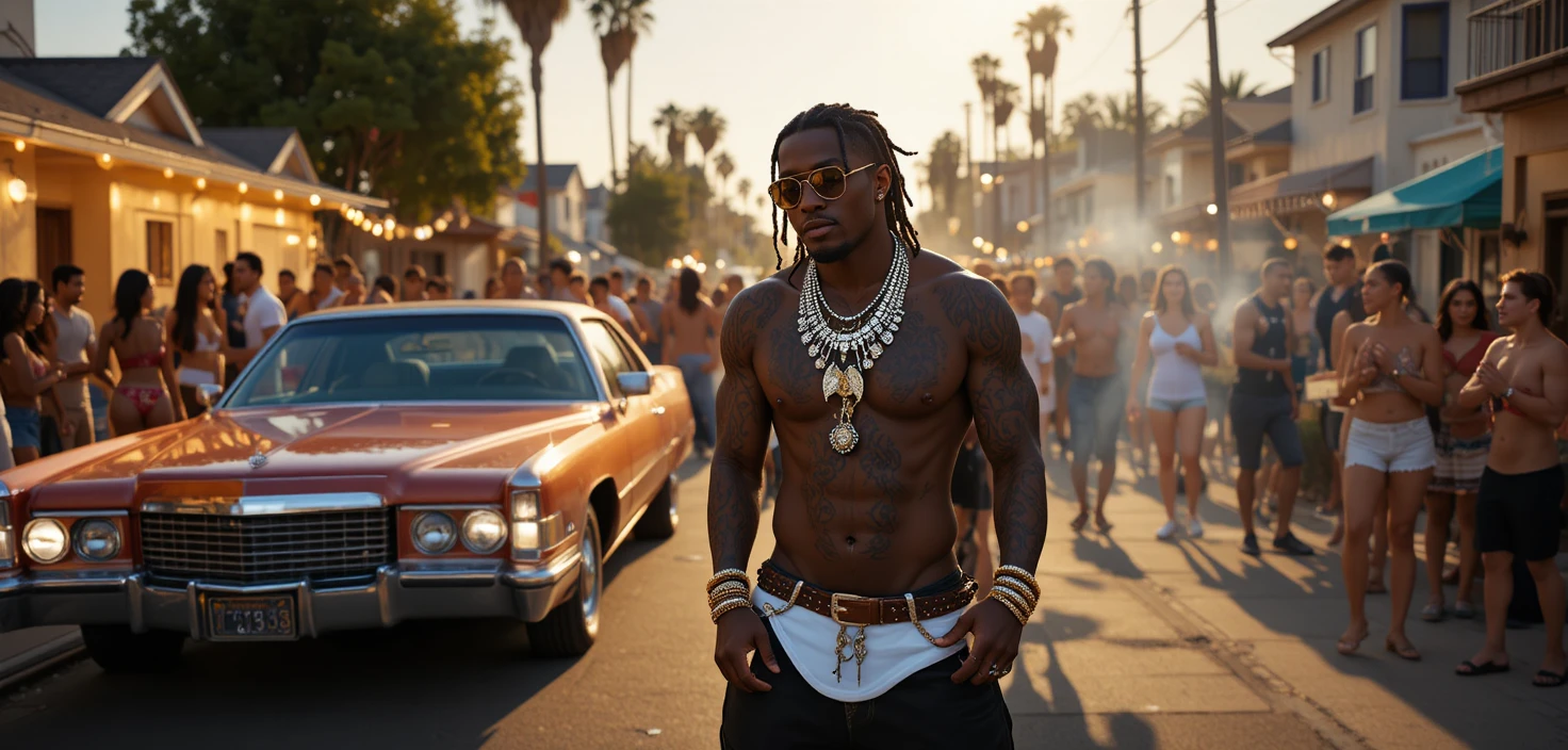 Rapper tritt bei Grillfest in der Nachbarschaft auf sonniger Straße auf