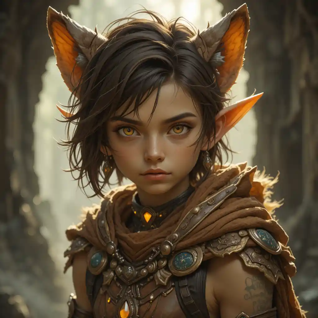 Twelve year old xelor werewolf boy with orange eyes