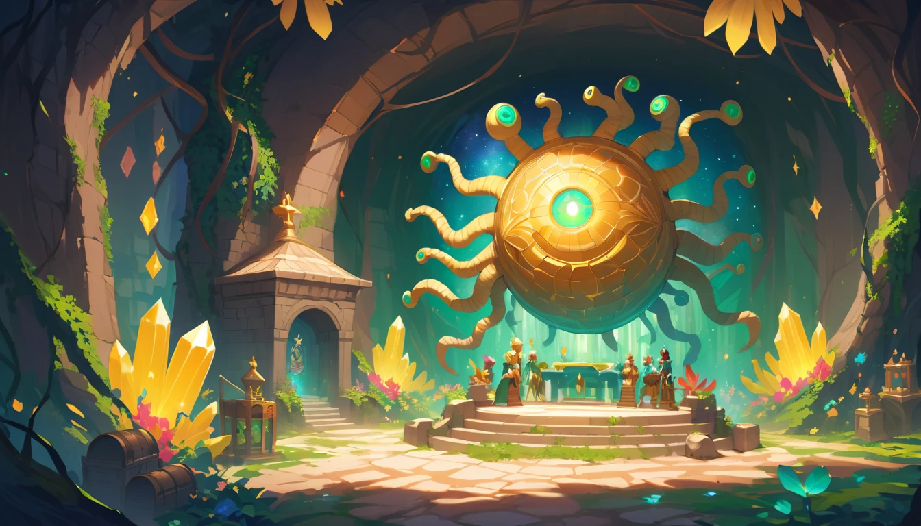 Floating One Eyed Tentacled Orb In Ancient Crystal Cave