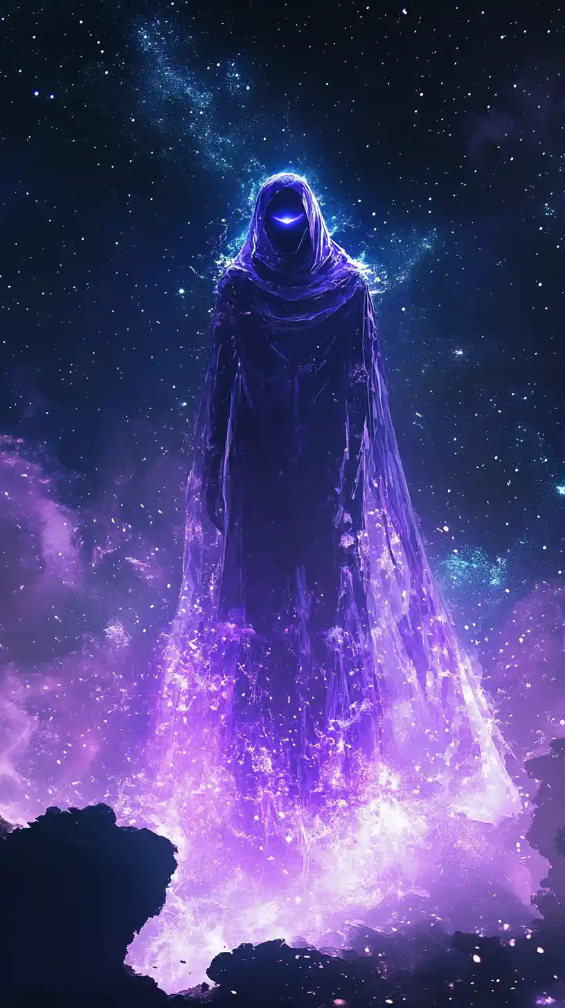 Alienígena saliendo de un ovni luminoso bajo un cielo nocturno estrellado