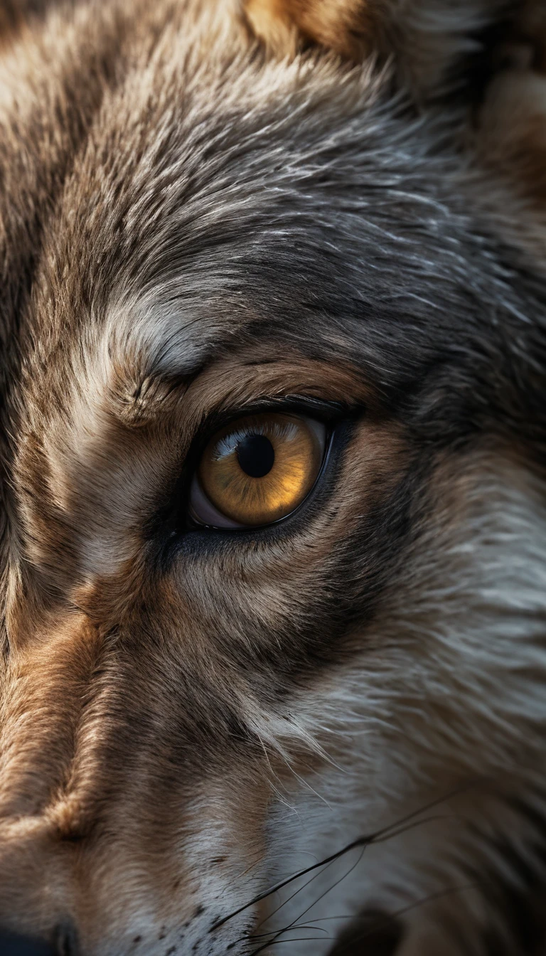 Retrato em close dramático de um único e intenso olho de lobo