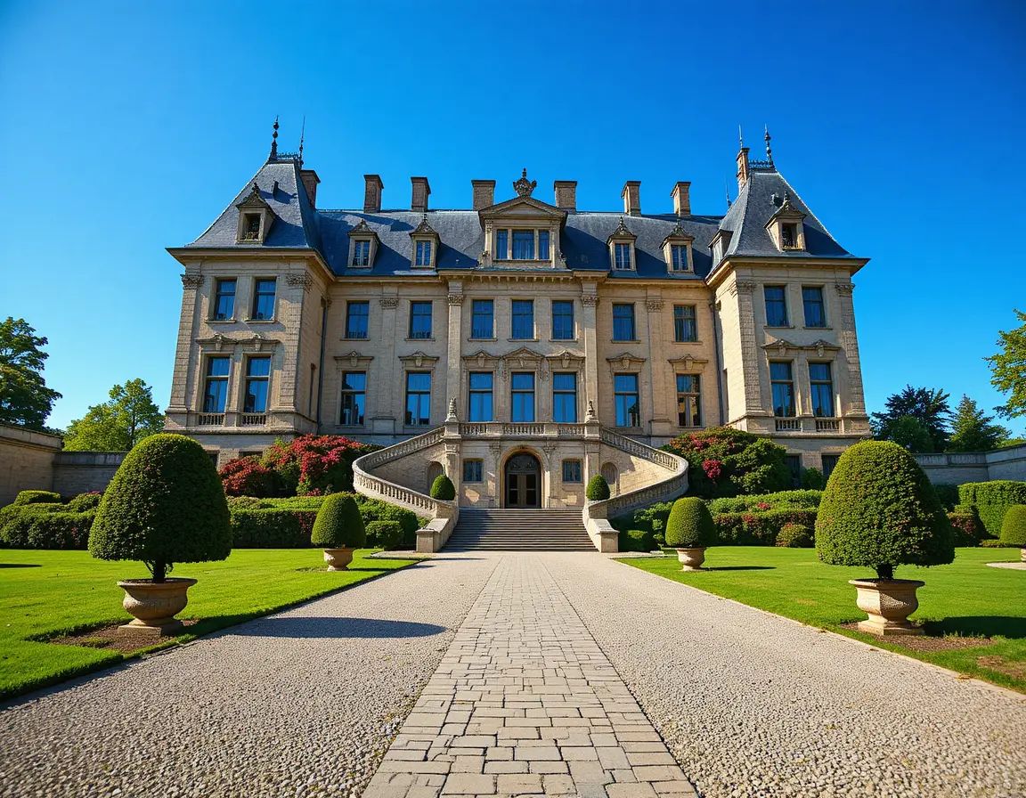 Große klassische Schlossfassade im hellen klaren Tageslicht