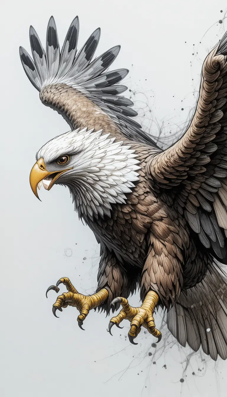 Bald eagle attacking in dramatic 3D digital illustration