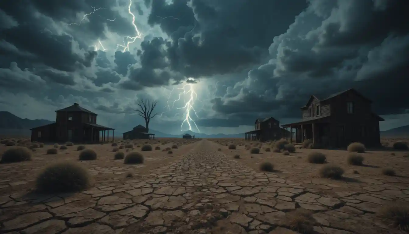 Lightning Storm Over Desert Ranch In The Wild West