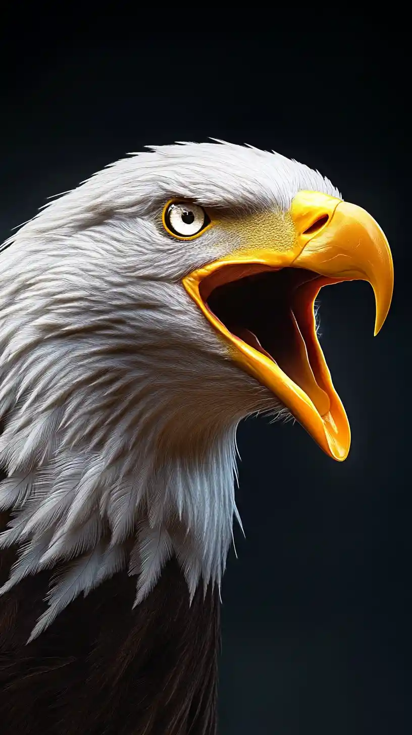 Bald eagle attacking in mid flight against black background