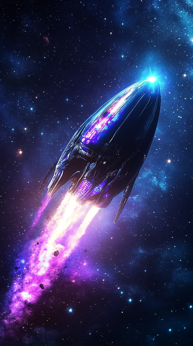 星空下發光的飛碟與披斗篷的外星人