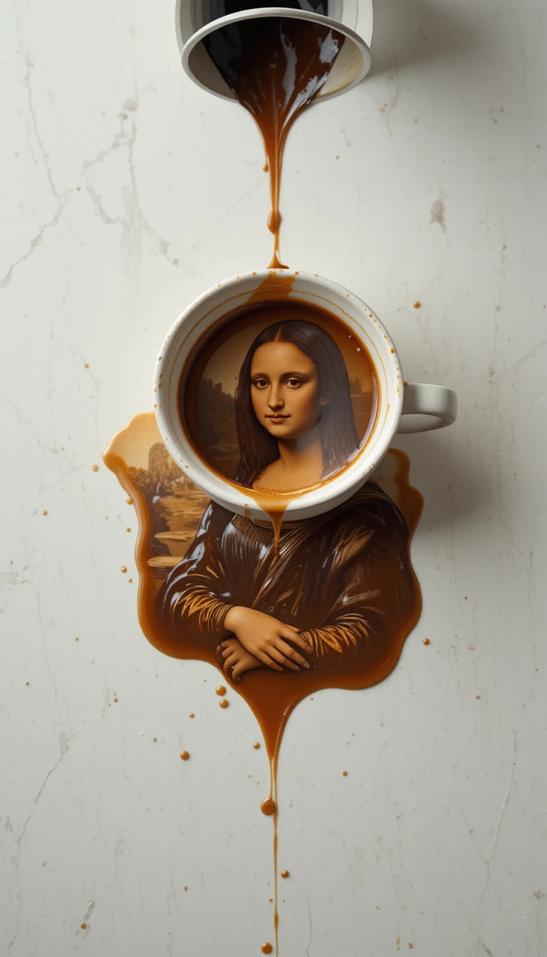 Café renversé formant une femme sur une table