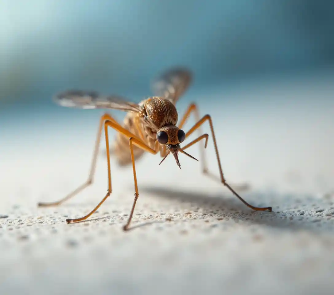 Macro close up of a mosquito on a light textured surface
