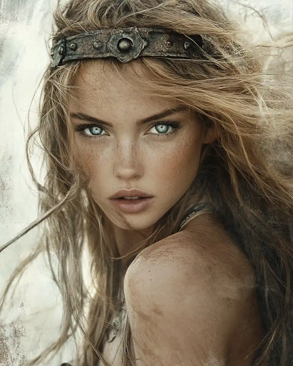 Warrior woman portrait in moody post apocalyptic style