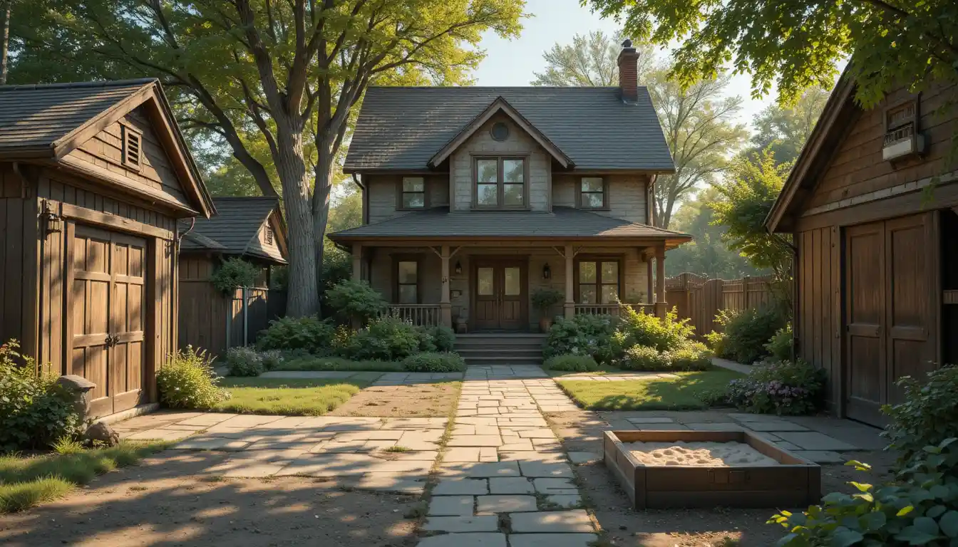 Charmante maison vintage dans la chaleureuse lumière d’une rue d’été