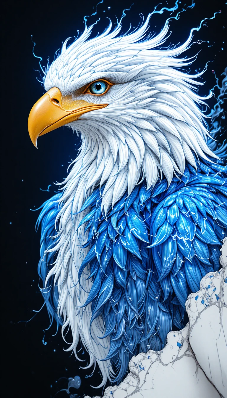 Majestuosa águila de energía azul con cabeza blanca brillante
