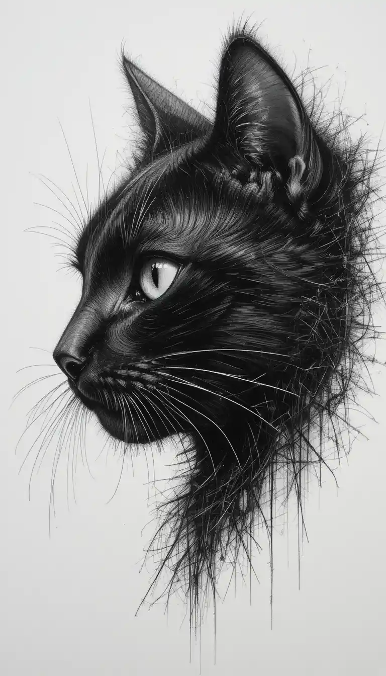 Retrato en primerísimo plano de un gato negro en scratchboard