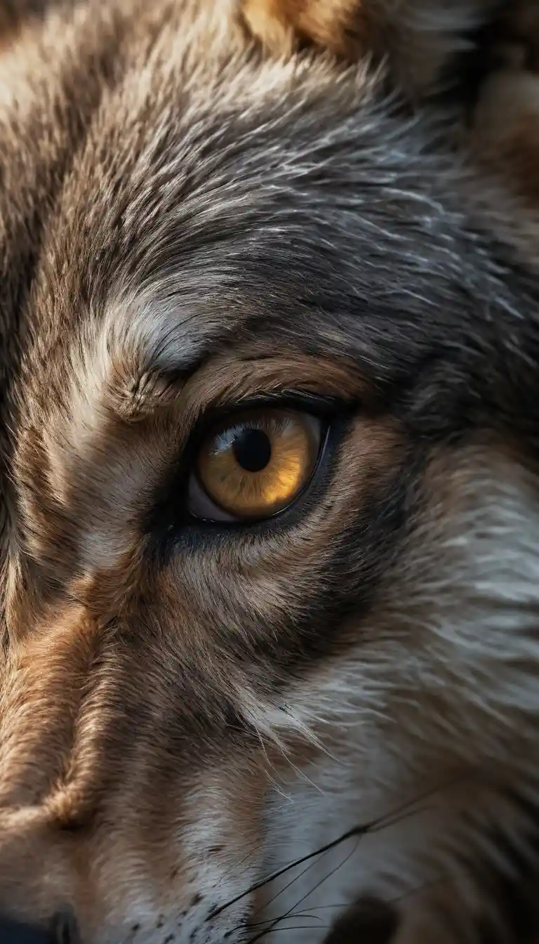 Retrato em close dramático de um único e intenso olho de lobo