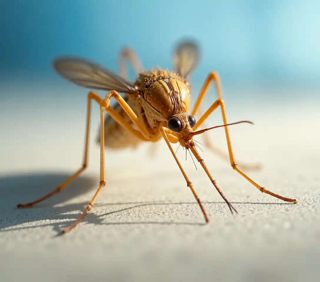 Macro close up of a mosquito on light textured surface