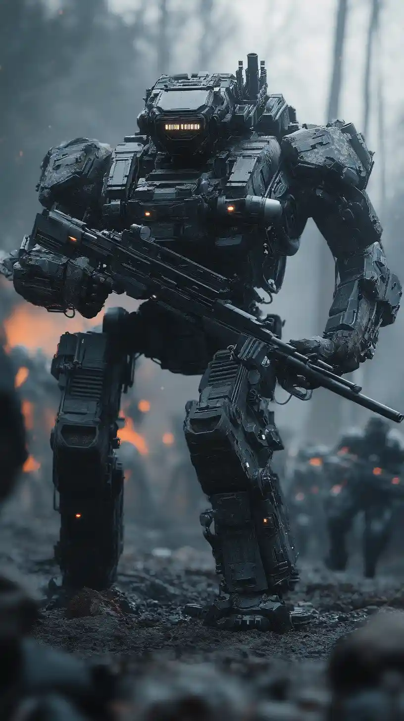 Exoesqueleto mecha de ciencia ficción con marine en batalla
