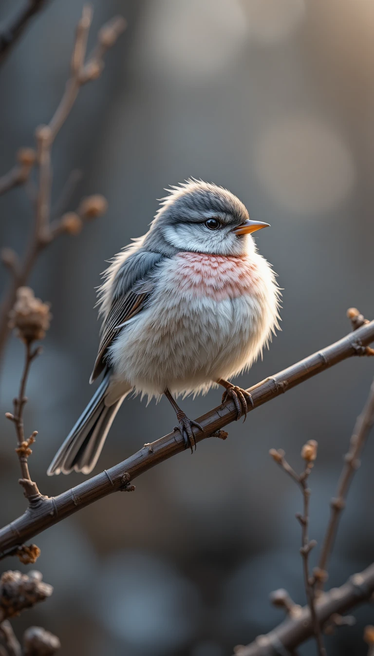 Mésange à longue queue perchée sur une branche dans une forêt d’hiver